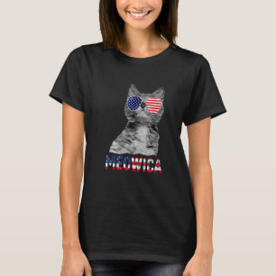 Camiseta Meowica American Flag Cat Sunglass 4 De Julho