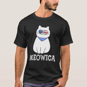 Camiseta Meowica Bandeira Dos EUA Gato Gordo Legal Óculos D