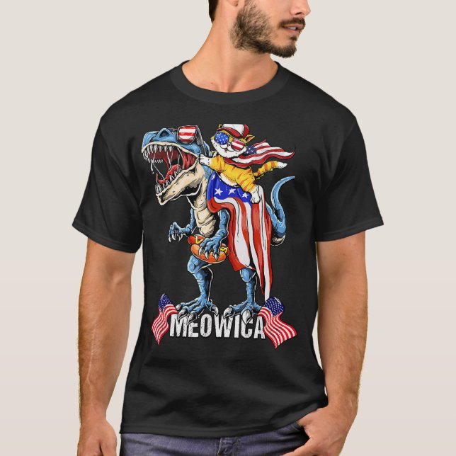Camiseta Meowica Cat. 4 De Julho Bandeira Americana Patriót (Frente)