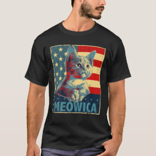 Camiseta Meowica Cat 4 De Julho Bandeira Americana Patrióti