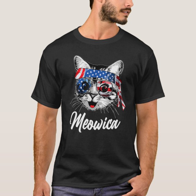 Camiseta Meowica Cat American Flag Fourth of July (Frente)