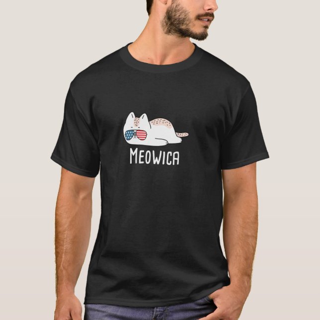 Camiseta Meowica Cat EUA Bandeira Funny Patriótico Humor An (Frente)