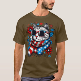 Camiseta meowica cat Sunglass bandeira americana 4 de julho