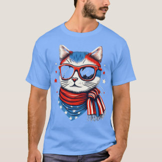 Camiseta meowica cat Sunglass bandeira americana 4 de julho