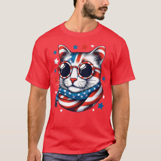Camiseta meowica cat Sunglass bandeira americana 4 de julho