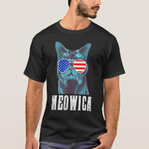 Camiseta Meowica Cool Cat 4 De Julho Bandeira Americana Dos