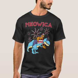 Camiseta Meowica Gato No Hotdog Trex Bandeira Dos EUA 4 De 