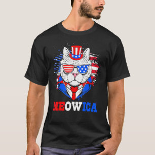 Camiseta Meowica Gato Patriótico Dia 4 De Julho Independent