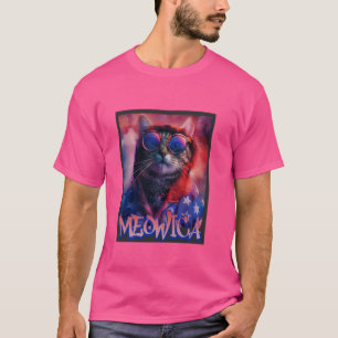 Camiseta Meowica Hippie Cat 4 de julho Design de Grafite