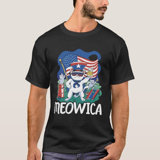 Camiseta Meowica Patriotic America USA Flag 4th Of July Ame (Frente)