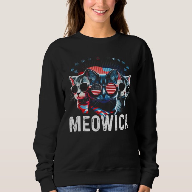 Camiseta Meowica Patriotic Three Cats 4th of July Kids Amer (Frente)