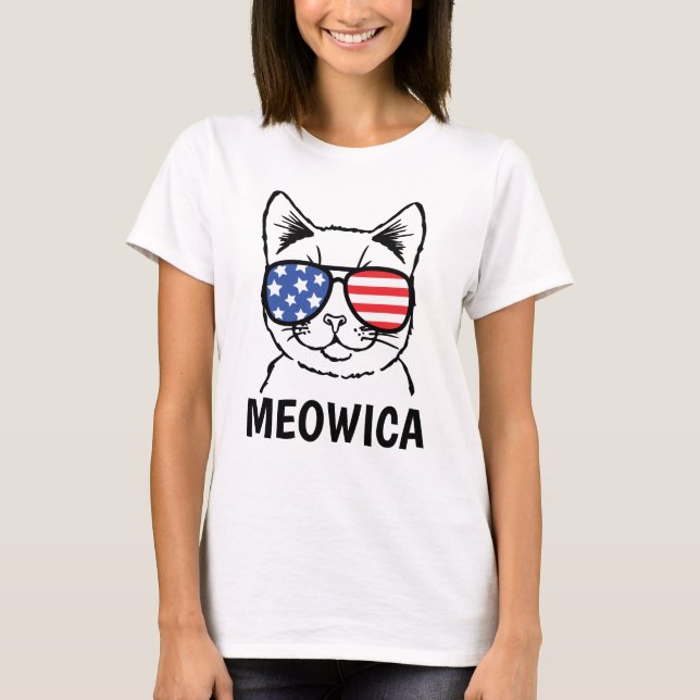 Camiseta Meowica Shirt, Gato Engraçado, Patriótico, 4 de ju (Frente)