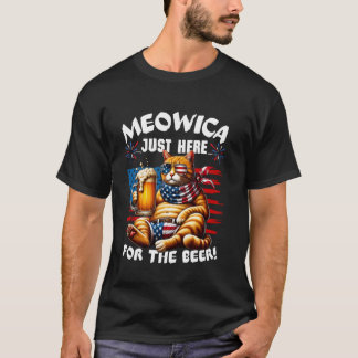 Camiseta Meowica Só Aqui Pelo Cerveja Gato Americano Bandei