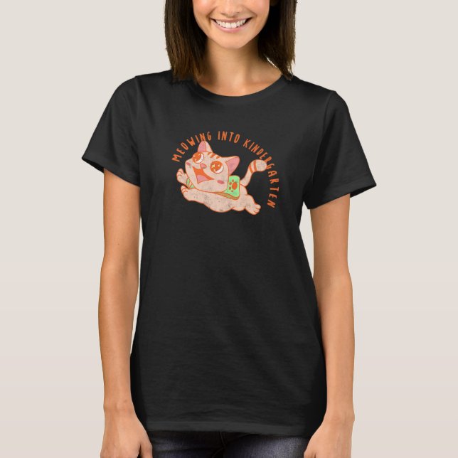 Camiseta Meowing Into Kindergarten Cat Back To School   (Frente)