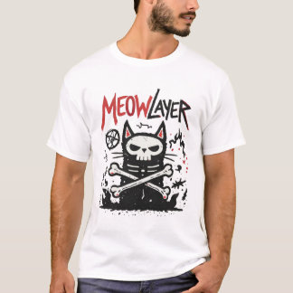 Camiseta Meowlayer Cat Metal Doodle Illustration