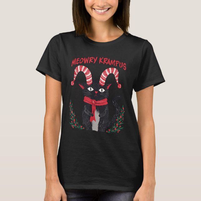 Camiseta Meowry Krampus Funny Krampus Is Coming To Town Cat (Frente)