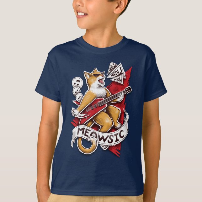 Camiseta Meowsic - Chat Guitariste (Frente)