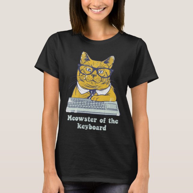Camiseta Meowster Keyboard  Cat Working Pun Programmer Code (Frente)