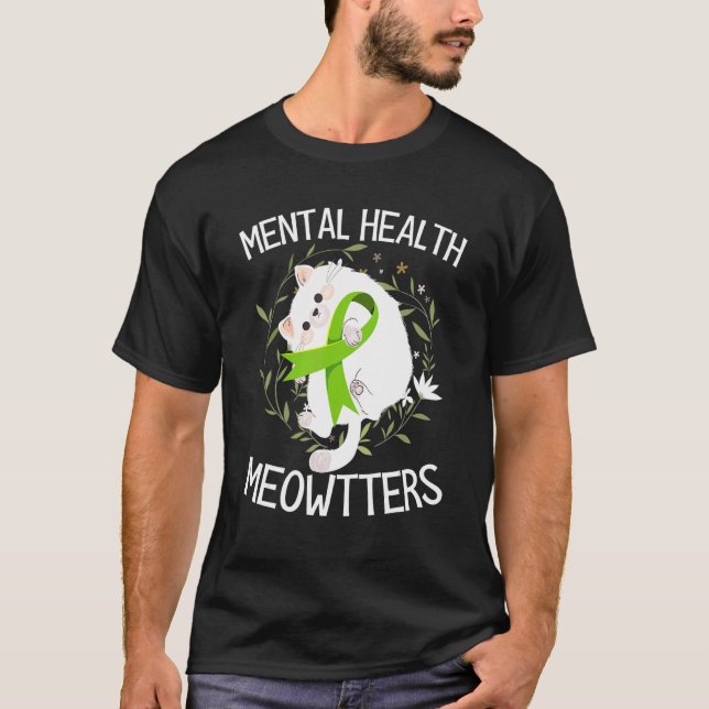 Camiseta Meowters Mental Health Encerra O Gato De Suporte A (Frente)