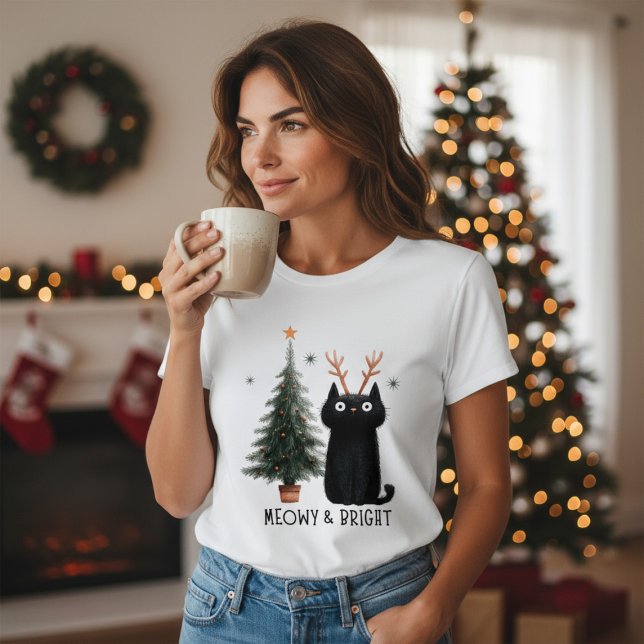 Camiseta Meowy & Bright Cute Cat Christmas Tree (Criador carregado)