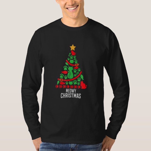 Camiseta Meowy Cat Christmas Ree Xmas Cat Paw  Cat (Frente)
