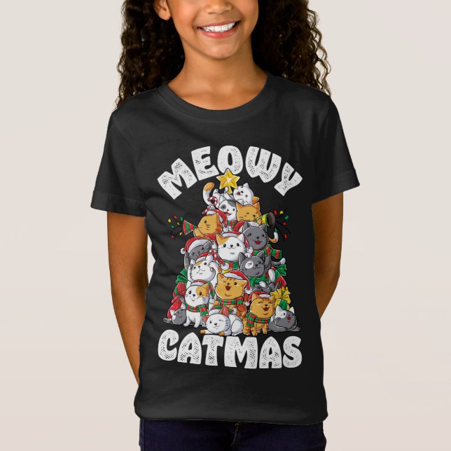 Camiseta Meowy Catmas Árvore de Natal Engraçado (Frente)