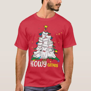 Camiseta Meowy Catmas Árvore de Natal Xmas Light Funny G