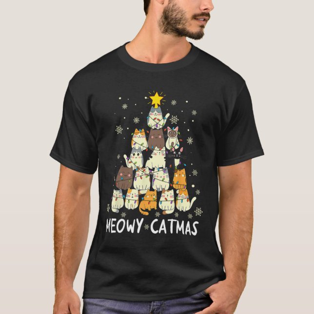 Camiseta Meowy Catmas Árvore de Natal Xmas Meninas Fu (Frente)