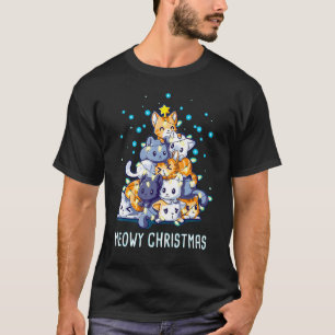 Camiseta Meowy Catmas Cat Noite de Natal Luzes de Árvore Ca