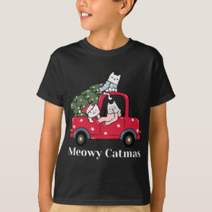 Camiseta Meowy Catmas Engraçado Gato de Natal Red Truck