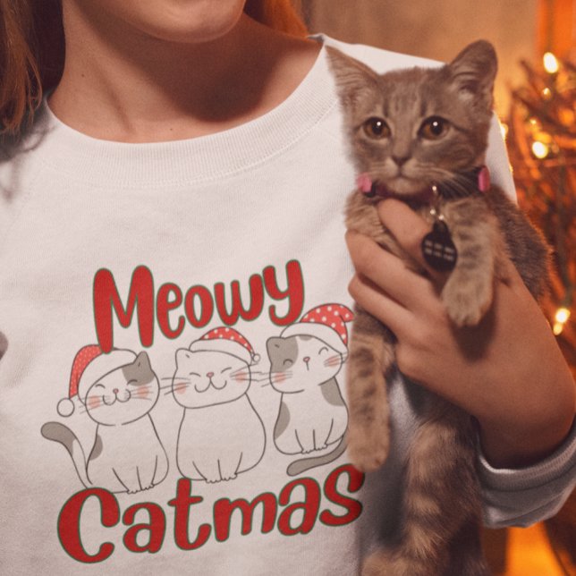 Camiseta Meowy Catmas, Feliz Natal (Meowy Catmas, Merry Christmas cats sweatshirt)