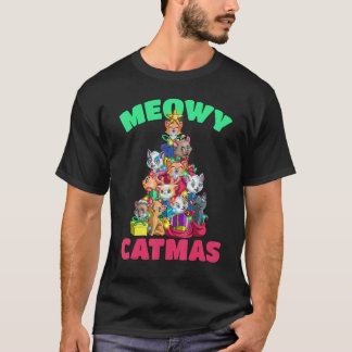 Camiseta Meowy Catmas Gato Árvore de Natal Xmas Garotas Men
