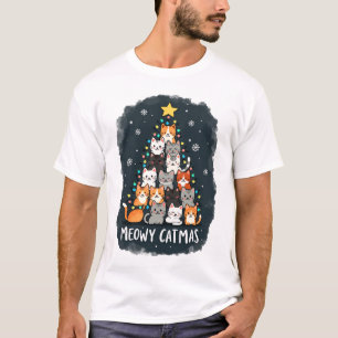 Camiseta Meowy Catmas Gato Árvore de Natal Xmas Meninas Men