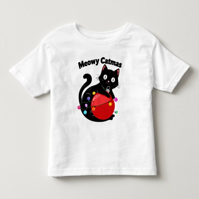Camiseta Meowy Catmas - Gato com enfeite de Natal (Frente)