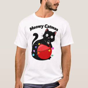Camiseta Meowy Catmas - Gato com enfeite de Natal