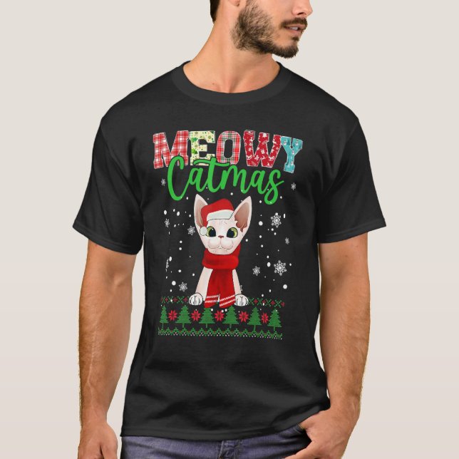 Camiseta Meowy Catmas Papais noeis de Natal Scarf Feio (Frente)