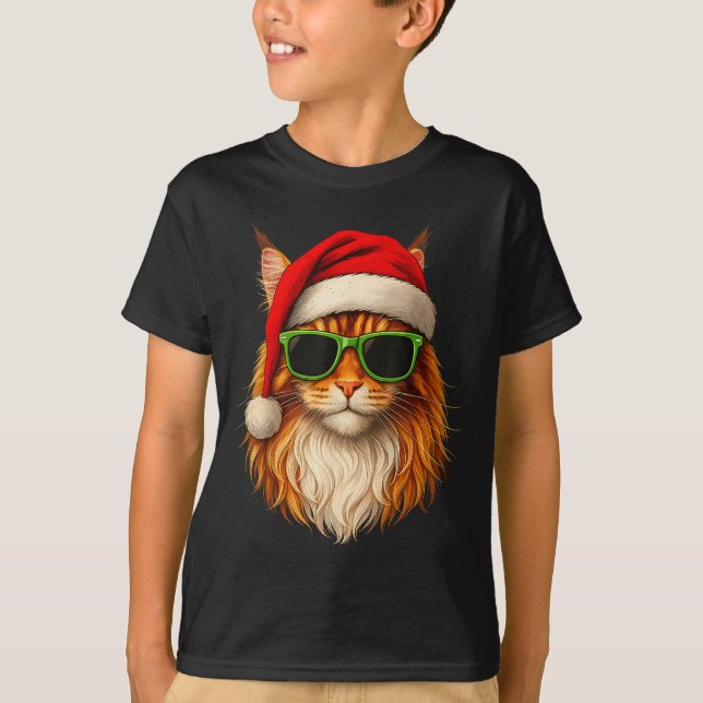 Camiseta Meowy Catmas Santa Hat Maine Coon Cat Christmas Pa (Frente)