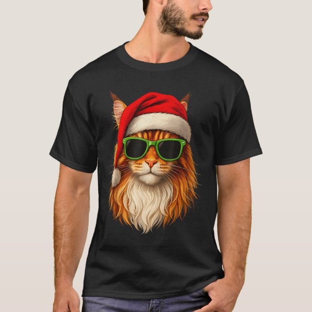 Camiseta Meowy Catmas Santa Hat Maine Coon Cat Christmas Pa (Frente)