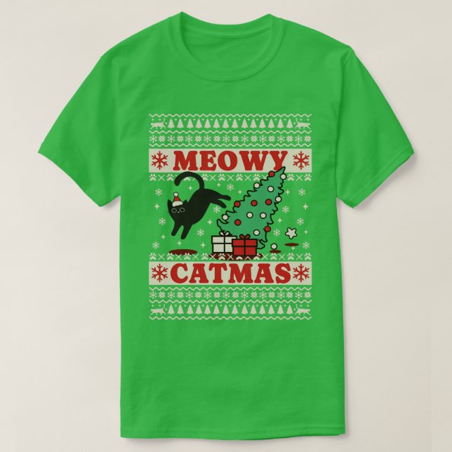 Camiseta Meowy Catmas Ugly Sweater Natal (Frente do Design)