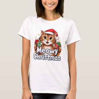 Camiseta Meowy Christmas Cat . Funny Holiday Tee