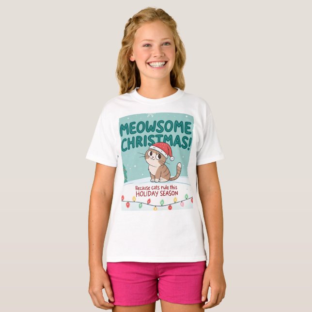 Camiseta Meowy Christmas cut Cat – Family Matching Holida (Frente Completa)
