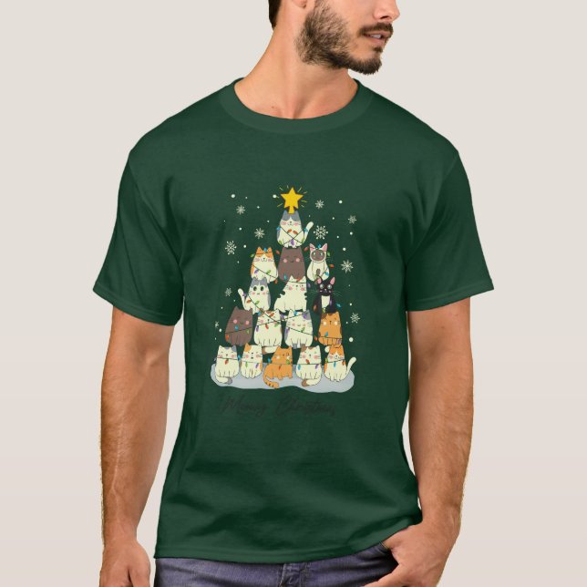 Camiseta Meowy Christmas — Cute Cat Tree (Frente)