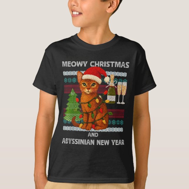 Camiseta Meowy Christmas Funny Abyssinian Cat Santa Hat Ugl (Frente)