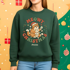 Camiseta Meowy Christmas Funny Cat Christmas Sweatshirt