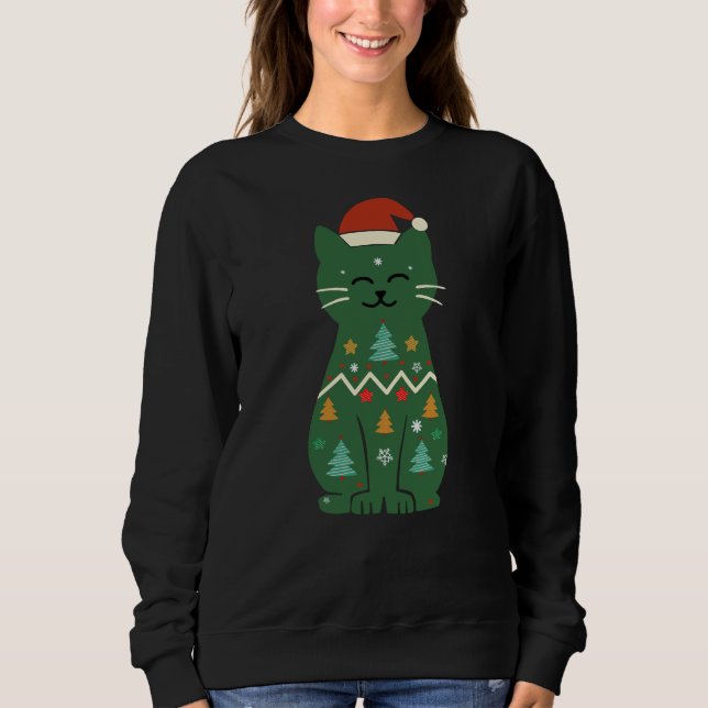 Camiseta Meowy Christmas Xmas Lights Black Cat (Frente)