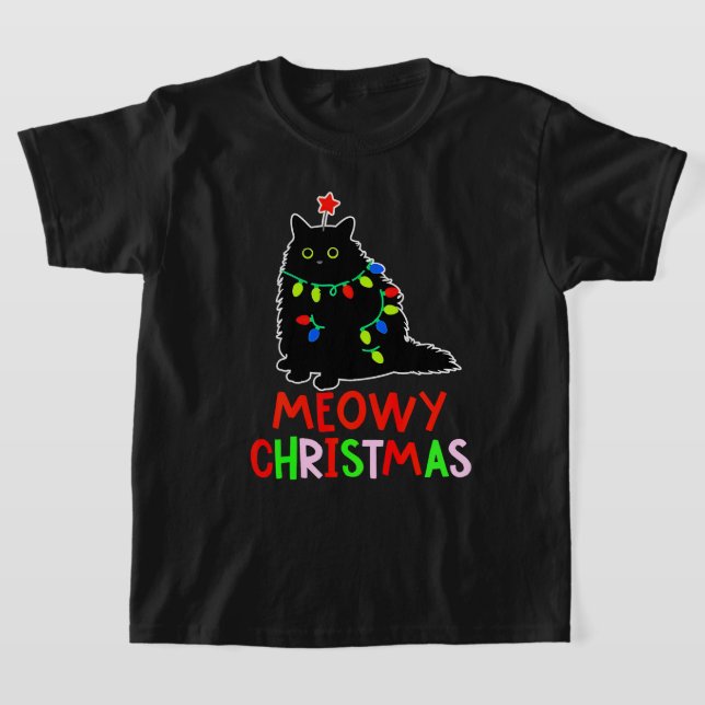 Camiseta Meowy Christmas Xmas Lights Black Cat Pajamas  (Postura )