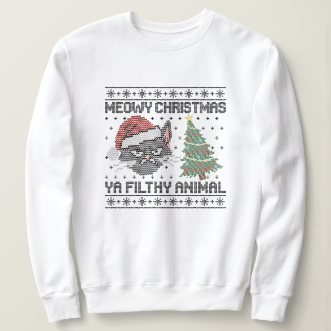 Camiseta Meowy Christmas Ya Filthy Animal - Ugly Christmas (Frente do Design)