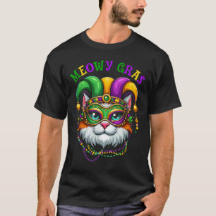 Camiseta Meowy Mardi Gras Engraçado Nola Cat Dono do Pão Mo