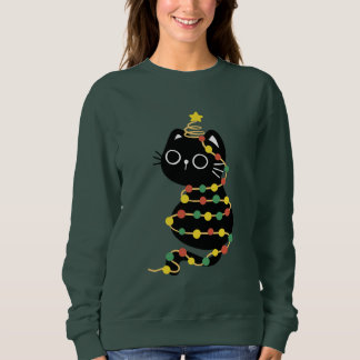 Camiseta Meowy Natal Luzes de Natal Gato Preto 