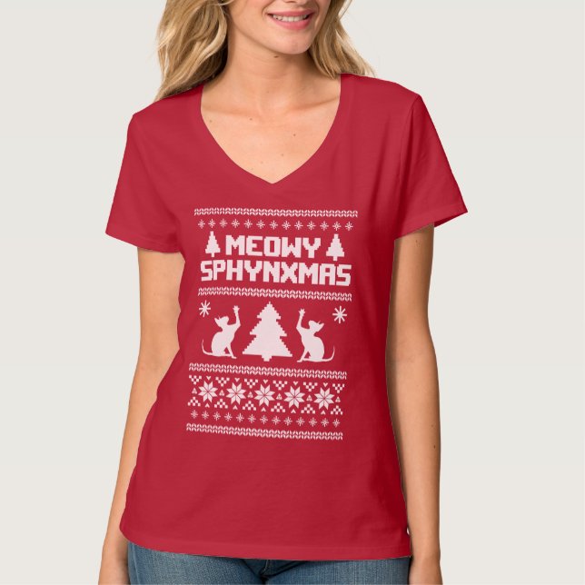 Camiseta Meowy Sphynxmas (Frente)